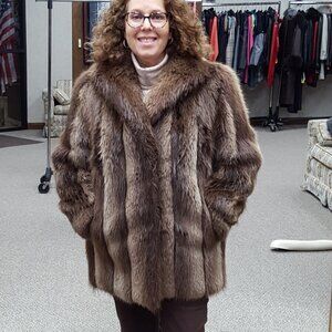 Natural Hazel Brown Letout Beaver Fur 28" Jacket